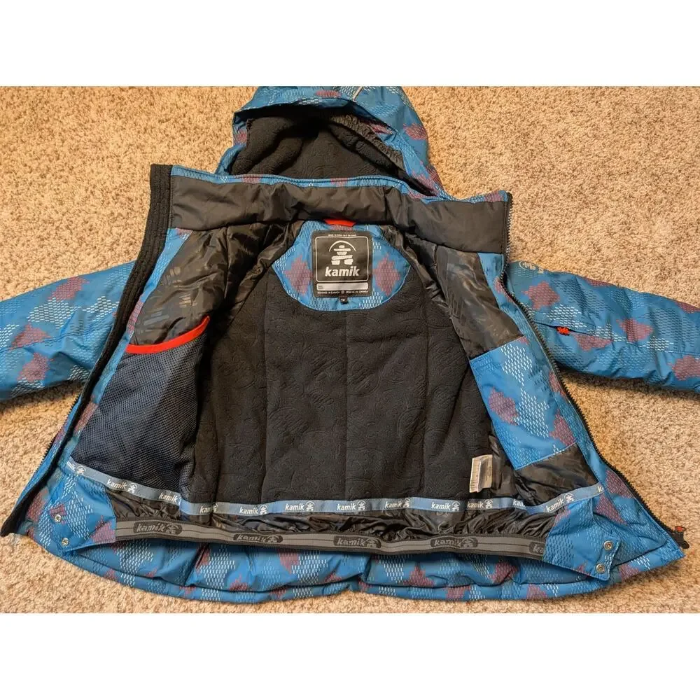 Kamik Boys Blue Geometric Hooded Ski Jacket Heavyweight Winter Coat Size 6
